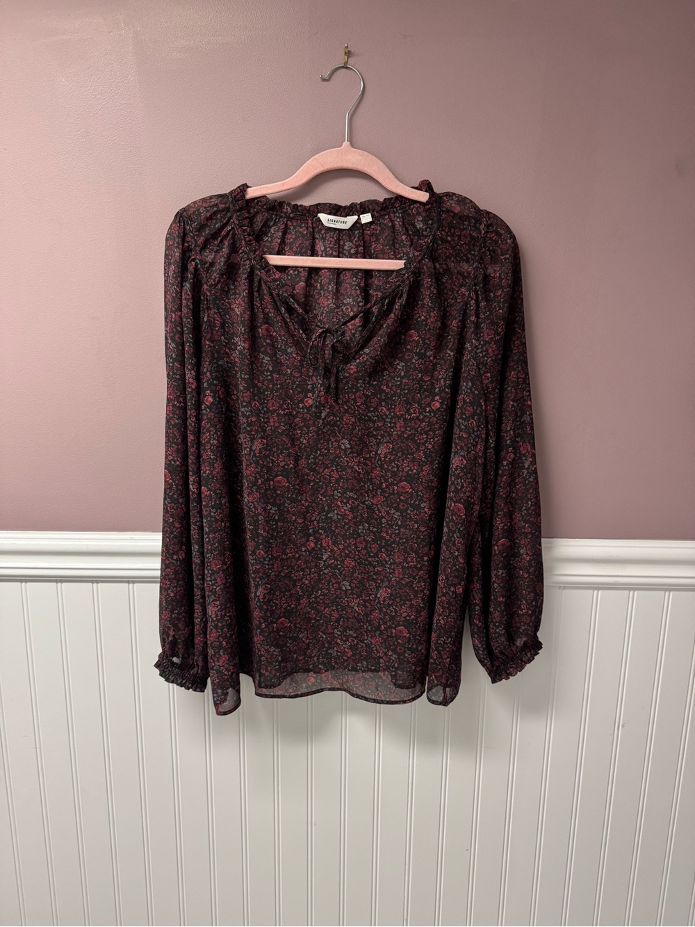 Reitmans Dark Floral Sheer Peasant Blouse